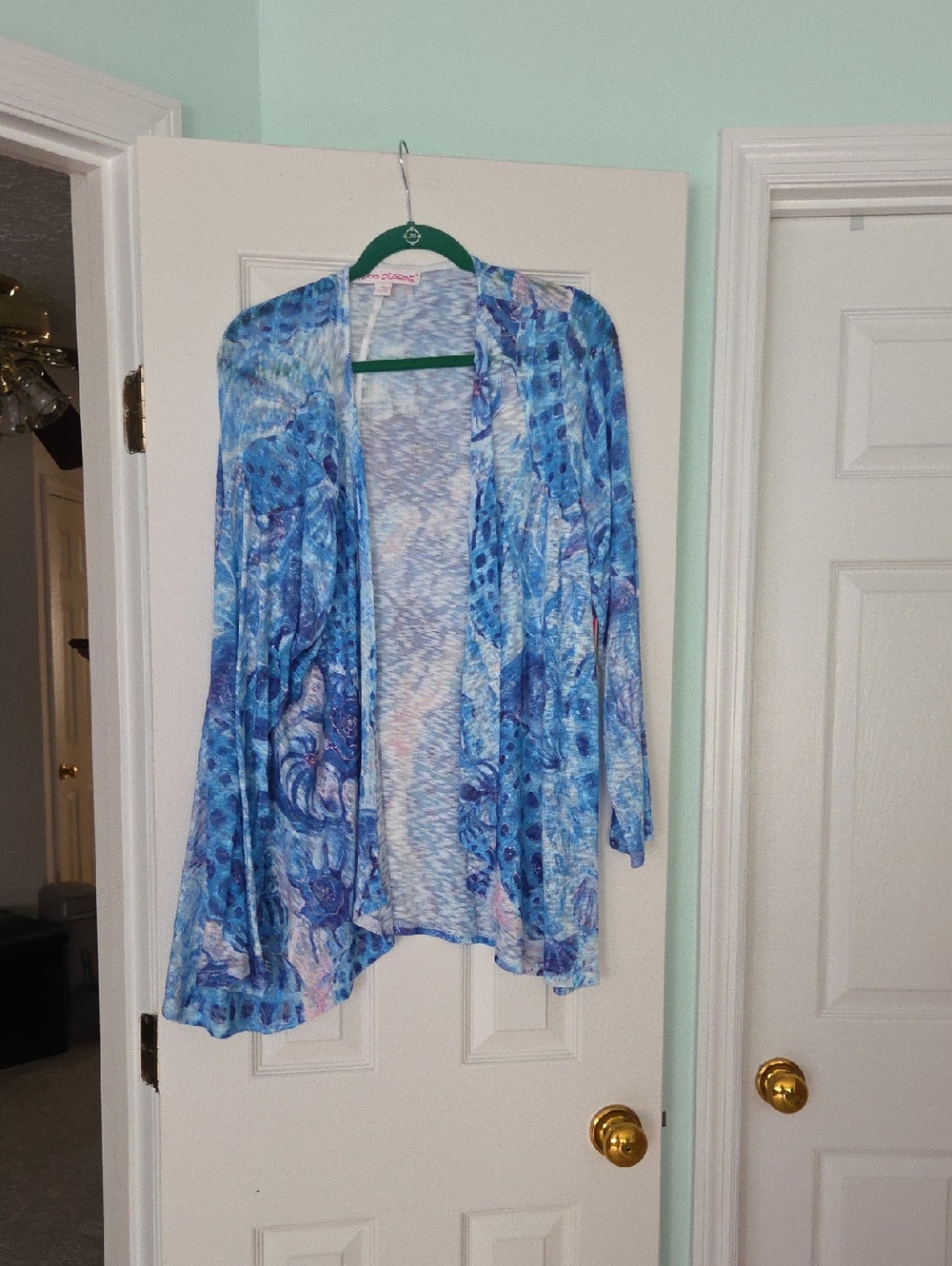Blue Printed Open-Front Women's Cardigan Jacket